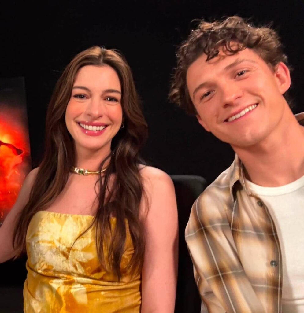 Anne Hathaway and Tom Holland for "The Odyssey" press junket.