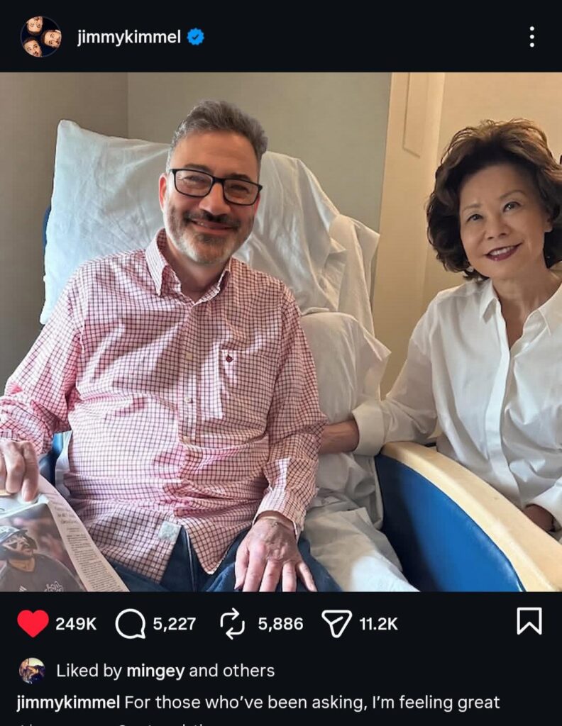 Jimmy kimmel on instagram : For those who've been asking, im Feeling great