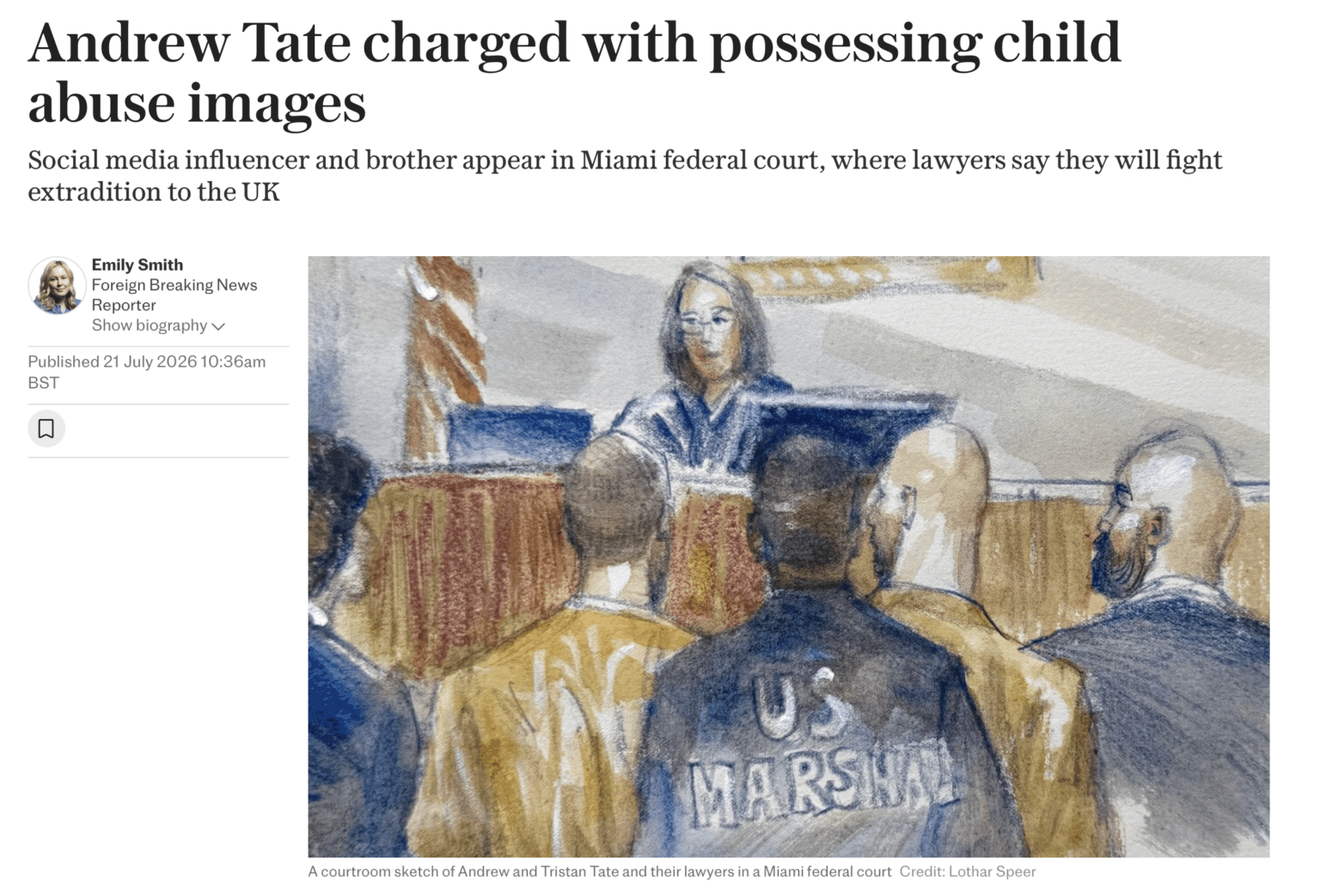 Andrew Tate charged with possessing child abuse images