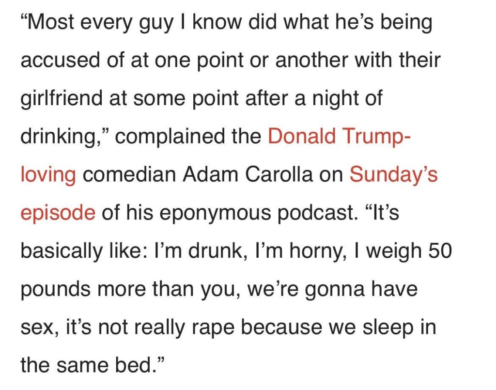 Adam Carolla with a disgusting take on the Platner accusation