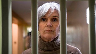 Close-up photo of Siobhan Finneran in character as chaplain Marie-Louise O’Dell.