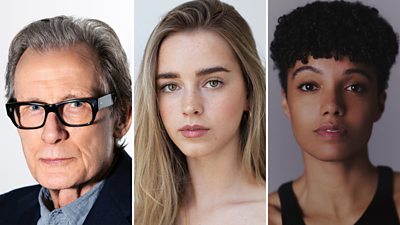 Three headshots of actors appearing in upcoming drama, The Portrait of a Lady. Featured are: Bill Nighy, Calypso Cragg, and Maisie Richardson-Sellers.