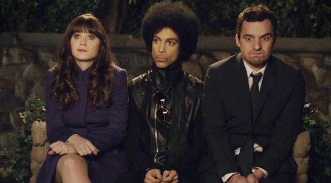 TV Royalty: Zooey Deschanel, Prince and Johnson in the hit sitcom ‘New Girl'