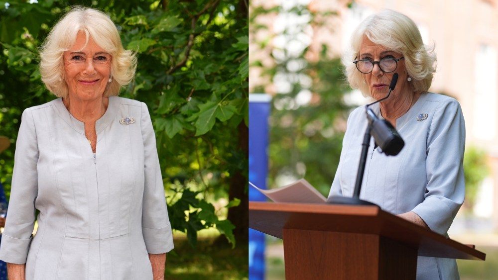 Queen Camilla’s Mysterious Moonstone Brooch Returns Queen Camilla wears Anna Valentine and her moonstone brooch at a reception to mark 40 years of the Royal Osteoporosis Society at Clarence House on July 15 in London.