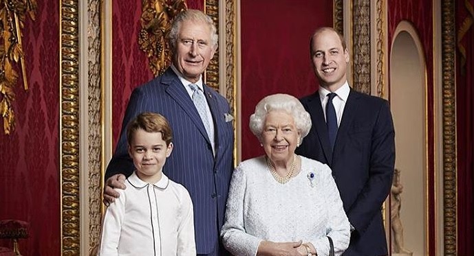 The Queen, the Prince of Wales, the Duke of Cambridge, Prince George