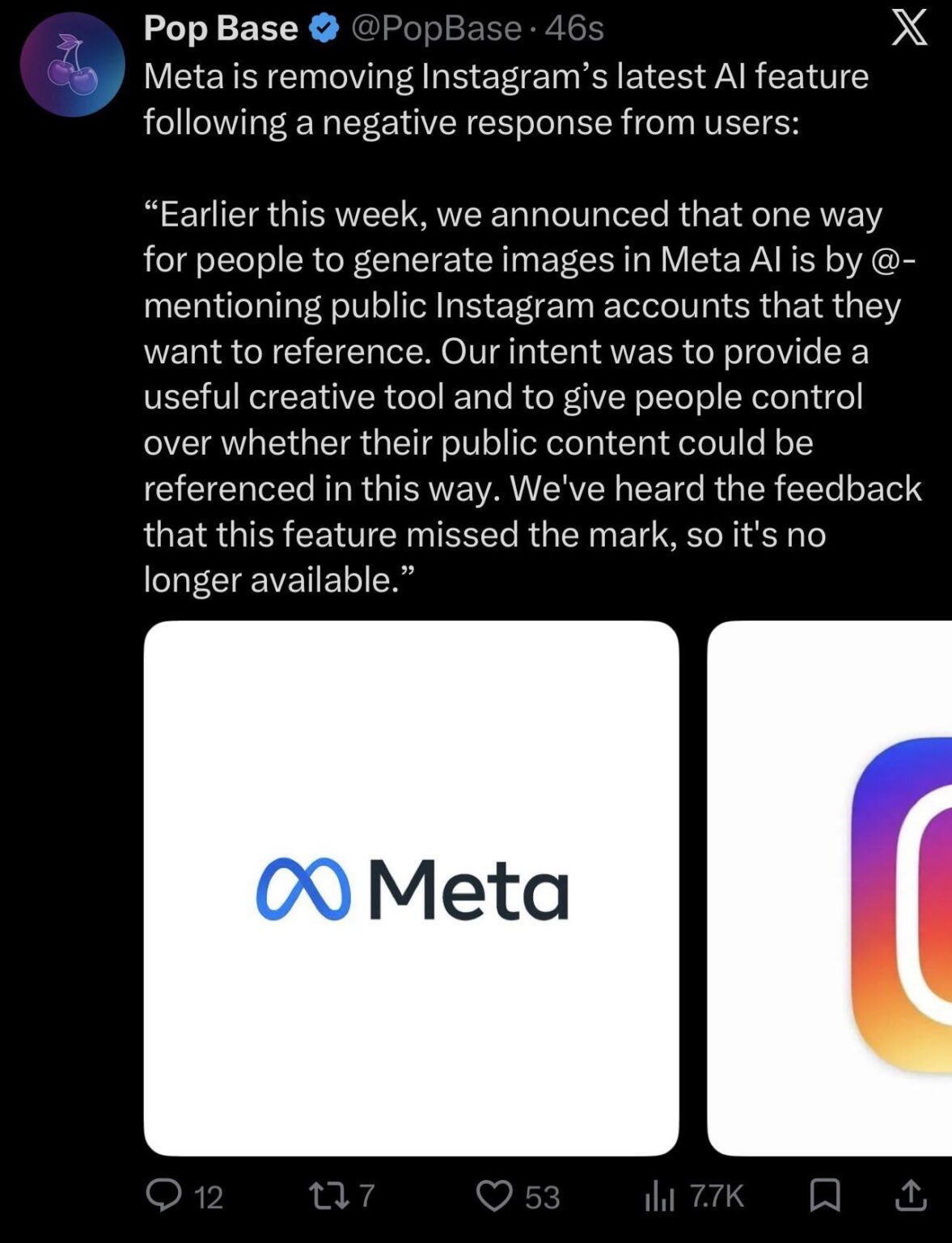 Meta is removing Instagram’s latest AI feature following a negative response from users.