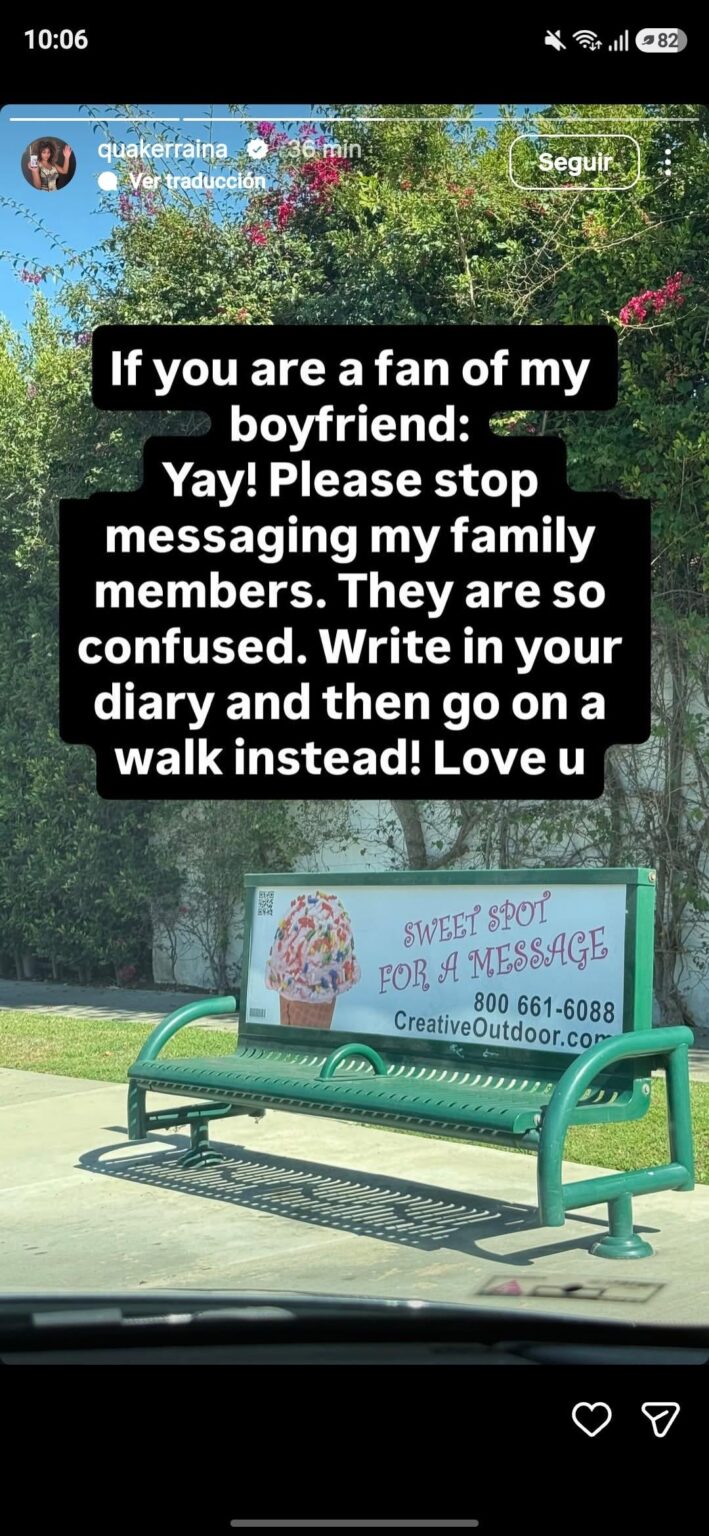 Writer and girlfriend of Belmont Cameli (Off Campus lead actor), Raina Morris, asks his fans to stop dming her family members.