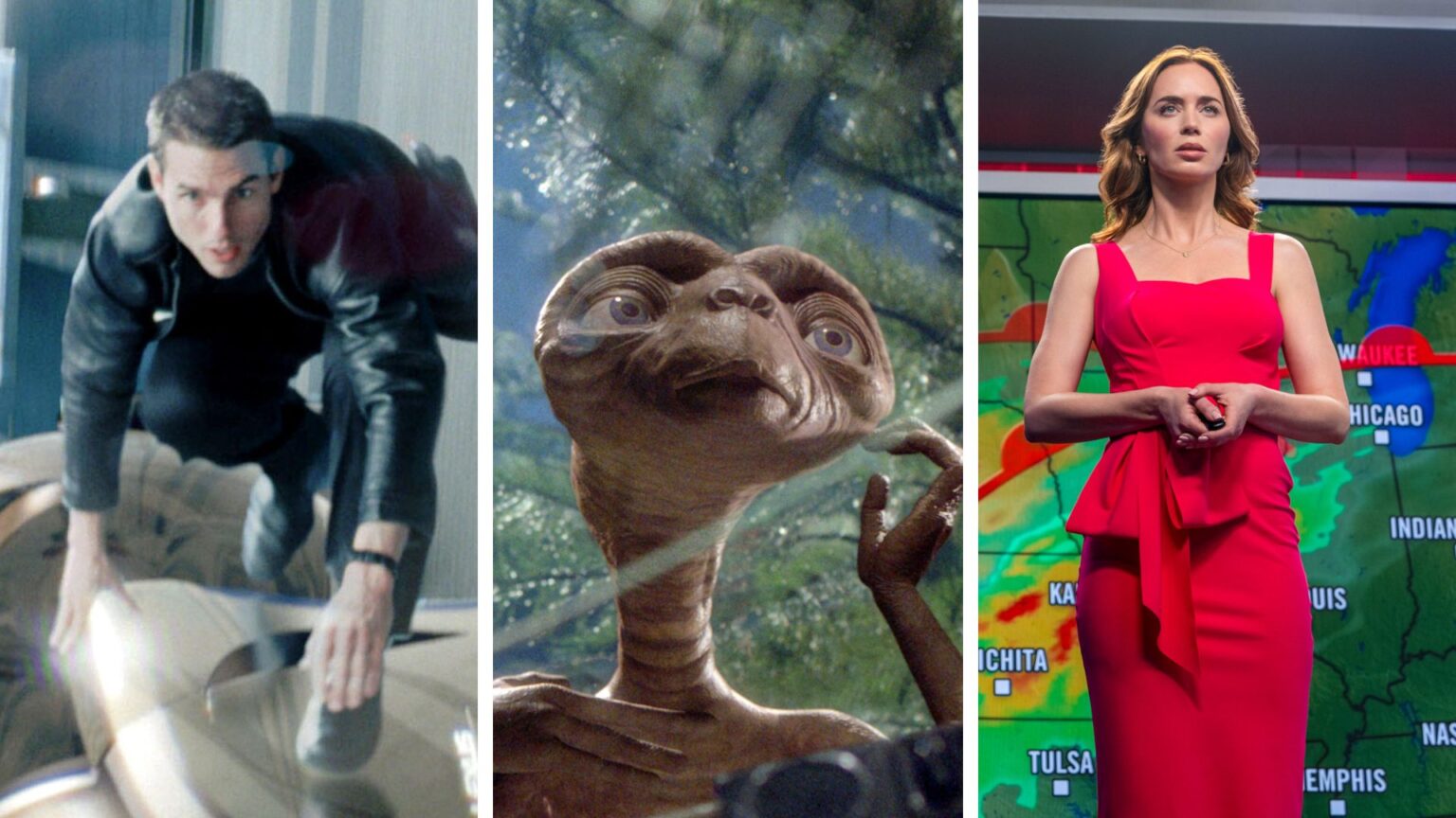 Steven Spielberg sci-fi movies ranked, worst to best Split image showing three Steven Spielberg movies: Minority Report, E.T. the Extra-Terrestrial, and Disclosure Day