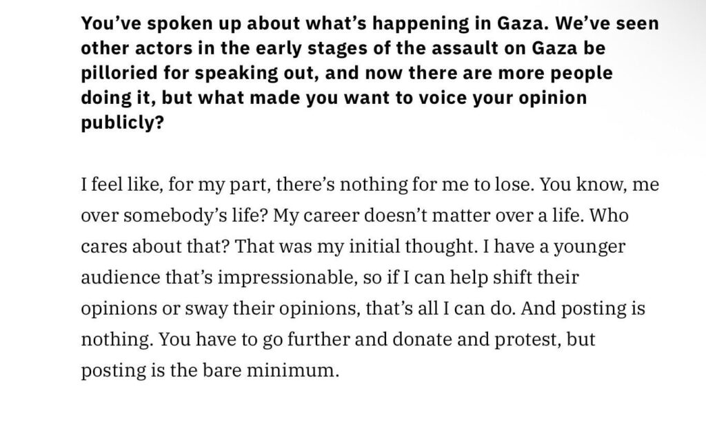 Sophie Thatcher on being vocal about what’s happening in Gaza