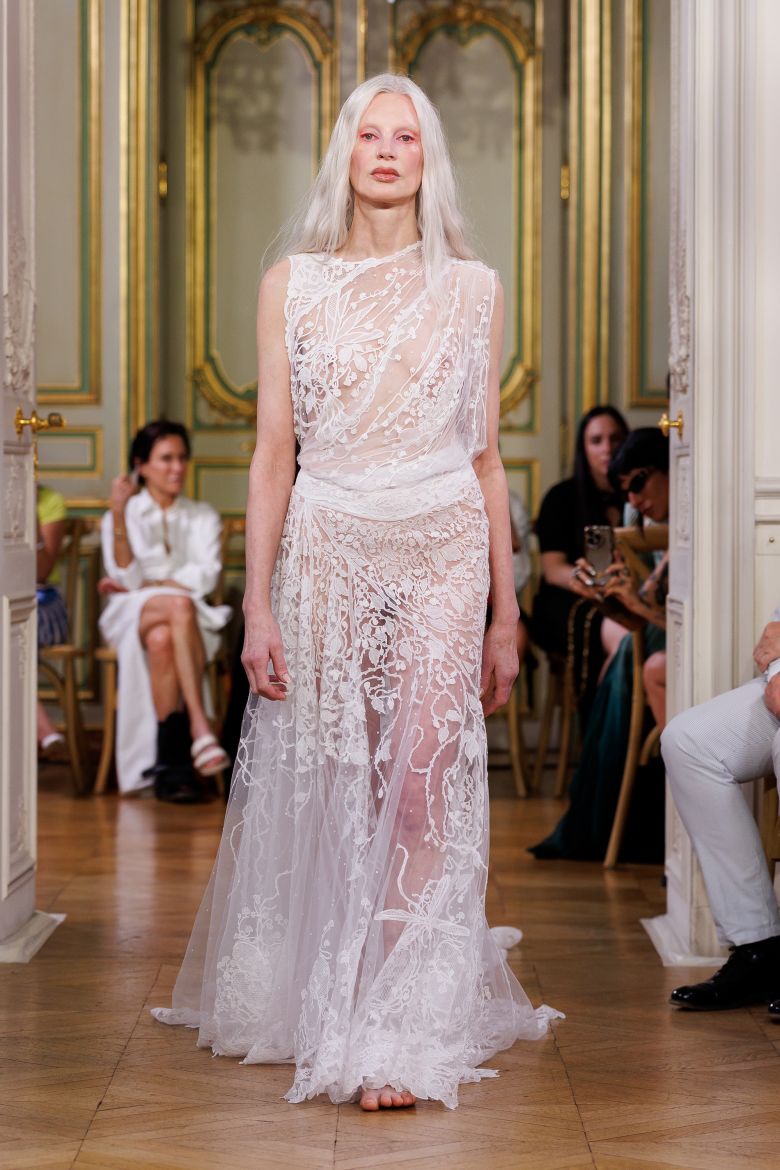 This vampire bride, also known as Kristen McMenamy, wore a lace gown which took 4,000 hours to create.