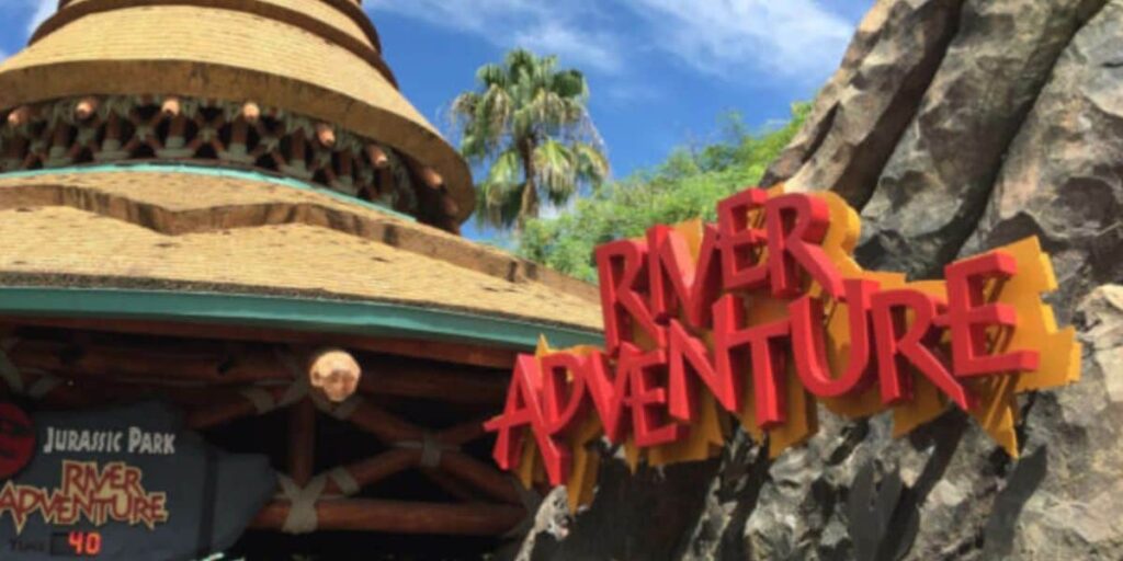 Aerial Photos Confirm Universal’s Replacement for Jurassic Park Boat Ride Universal's Jurassic Park River Adventure sign at Universal Studios