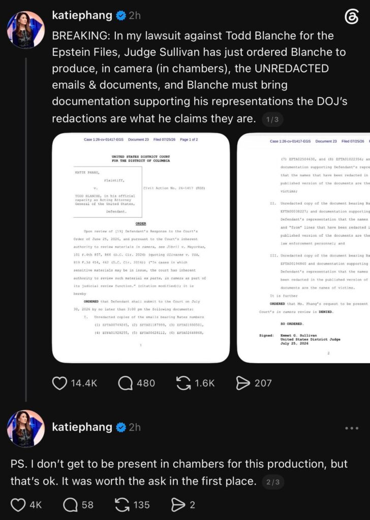 Judge Demands to See What Trump’s DOJ Is Hiding in Epstein Files