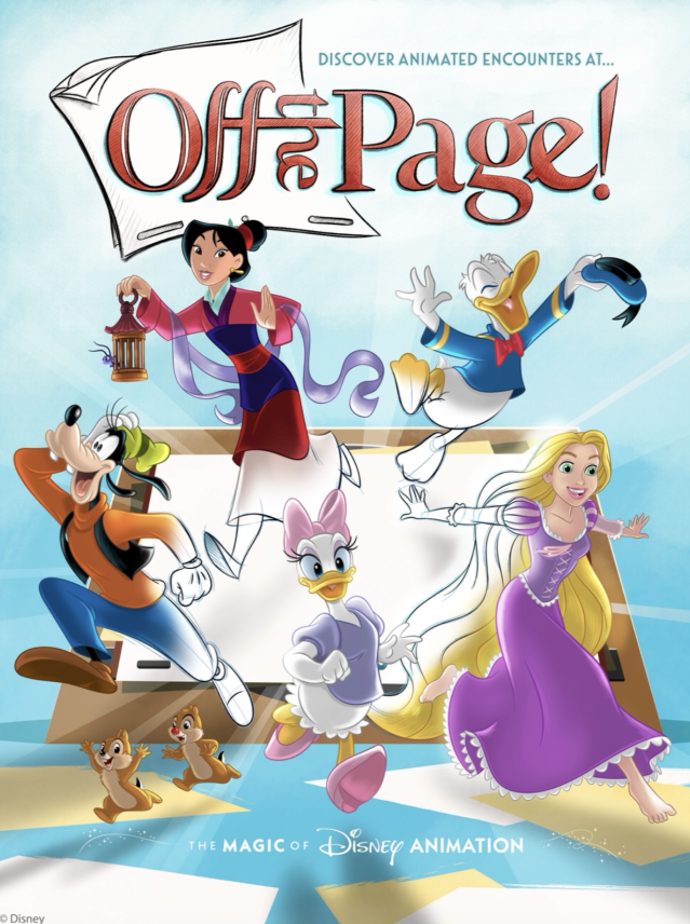 The poster for the experiences at The Magic of Disney Animation have been revealed. Included are Once Upon a Studio Theater, Olaf Draws!, Off the Page!, and Drawn to Wonderland.