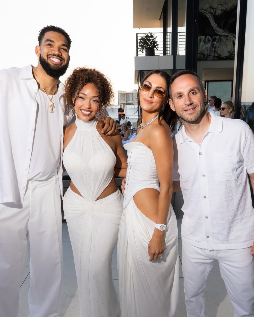 Karl-Anthony Towns, Jordyn Woods, Camille Fishel, and Michael Rubin attend Michael Rubin's white party in Bridgehampton
