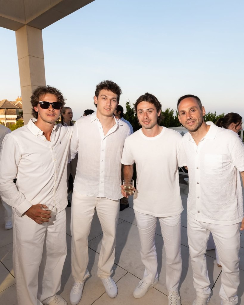 Jack Hughes, Luke Hughes, Quinn Hughes, and Michael Rubin attend Michael Rubin's white party in Bridgehampton