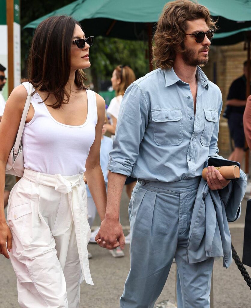 Andrew Garfield and Monica Barbaro at the 2026 Wimbledon Tennis Championships (July 4, 2026)
