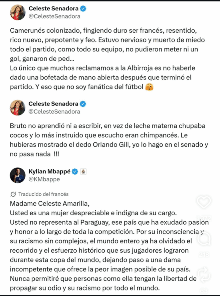 Mbappé answers to a Paraguayan Senator vile and racist post