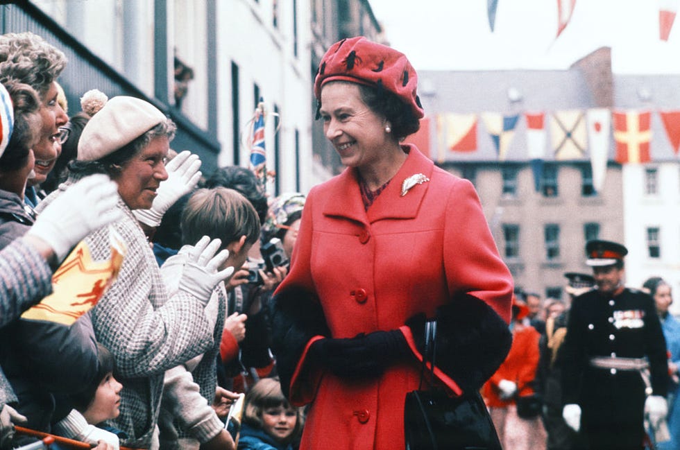 Queen Elizabeth II greets crowds of wellwishers in Scotland , as part of Royal Jubilee Tour, HRH Silver Jubilee celebrat