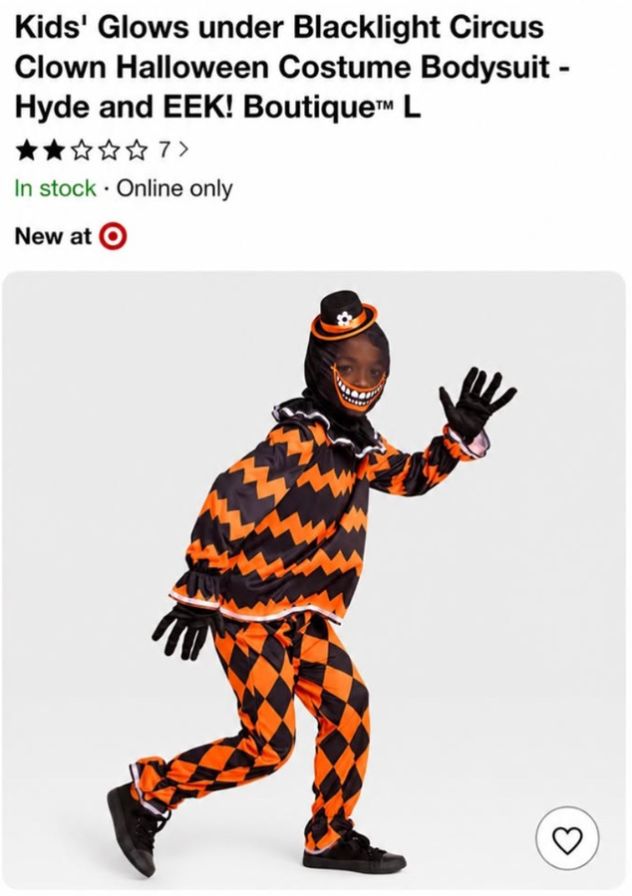 This is a screenshot of the costume previously listed for sale on Target's website.