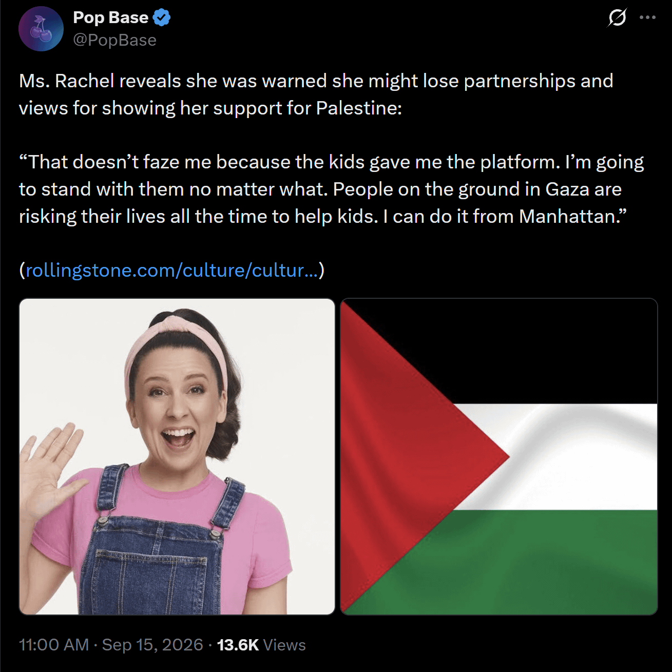 Ms. Rachel reveals she was warned she might lose partnerships and views for showing her support for Palestine: “I’m going to stand with them no matter what. People on the ground in Gaza are risking their lives all the time to help kids. I can do it from M
