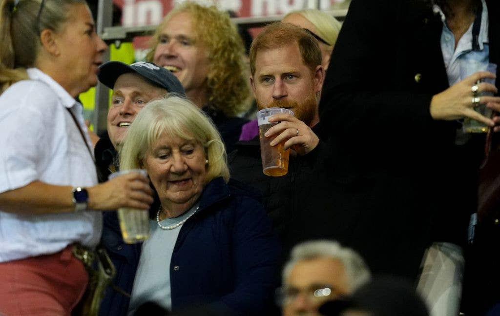 The Duke of Sussex (centre) during the Gallagher PREM match at Mattioli Woods Welford Road Stadium, Leicester