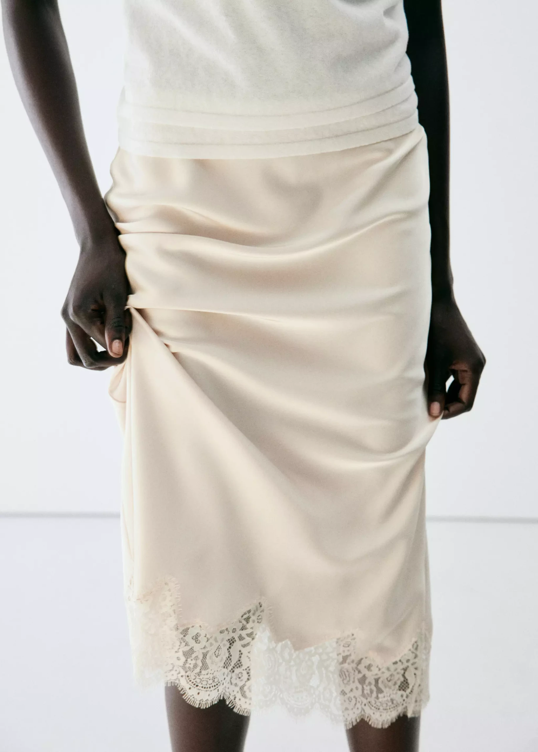 Satin Lace Skirt - Women | Mango Usa